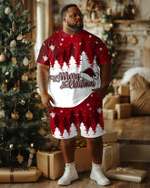 Big Guys Merry Christmas Letter Snowflake Christmas Tree Print T-Shirt Shorts Set